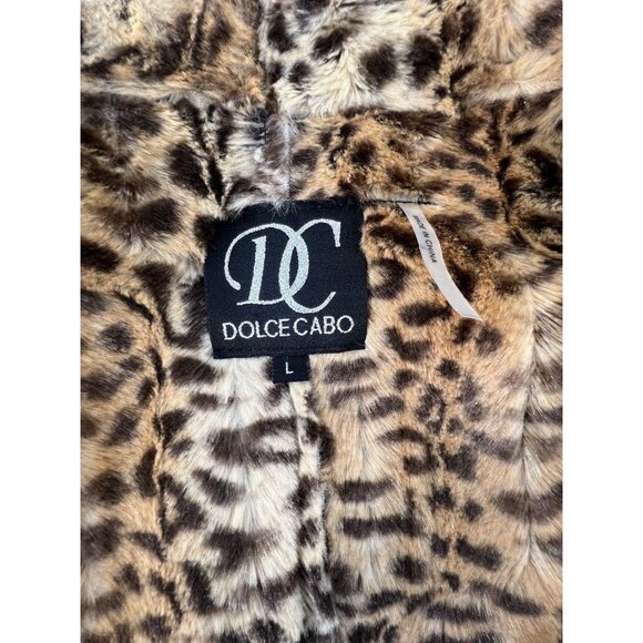 Dolce Cabo Women's faux brown leather/faux fur‎ leopard drape vest L - Picture 10 of 10
